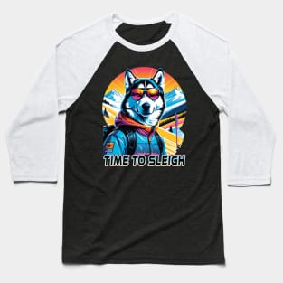 Time to Sleigh - Cool Husky in Glasses Baseball T-Shirt